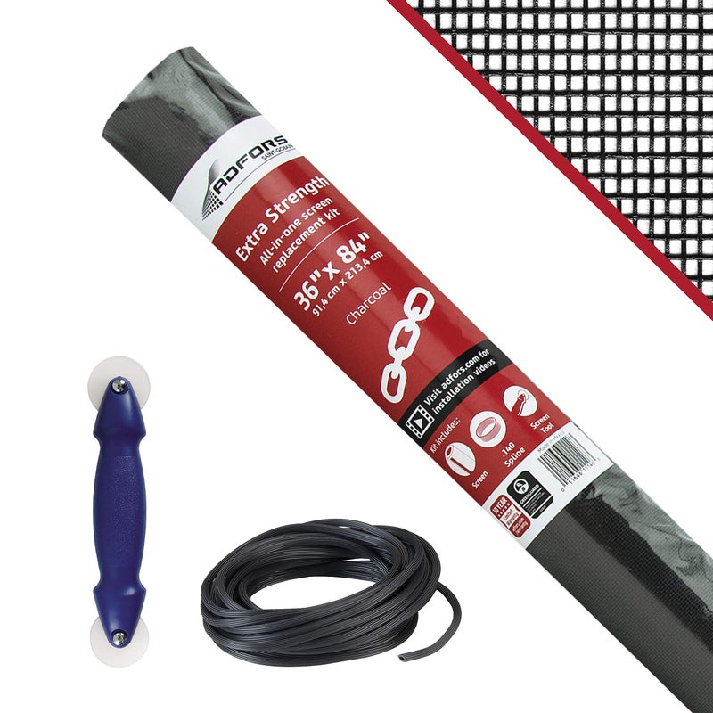 ADFORS Saint-Gobain ADFORS Charcoal Extra Strength Screen Repair Kit for Window & Door, 36 inches x 84 inches - DIY Window & Door Repair, Durable, Screen Replacement, Comes with Spline Tool & Spline - Image 1